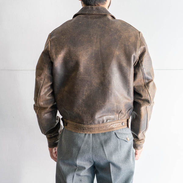 1940s French military brown color leather cyclist jacket 'CJF'