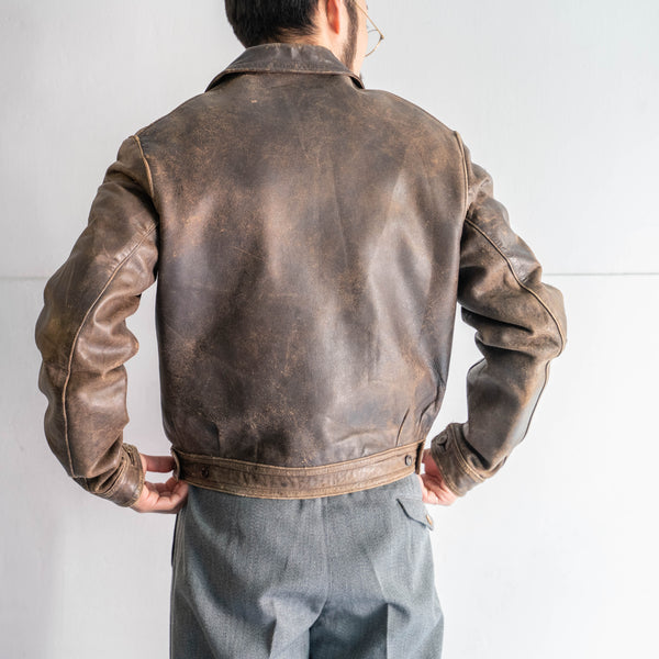 1940s French military brown color leather cyclist jacket 'CJF'