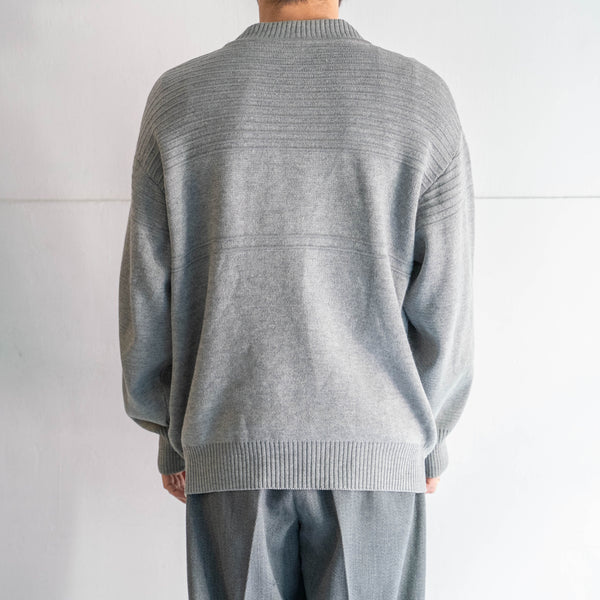 1980-90s Germany gray color poly × wool design knit cardigan