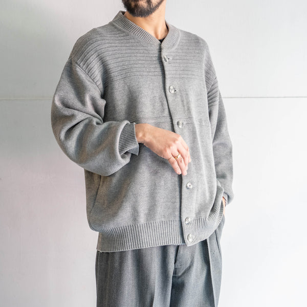 1980-90s Germany gray color poly × wool design knit cardigan