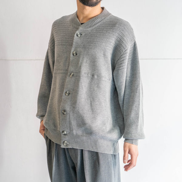 1980-90s Germany gray color poly × wool design knit cardigan