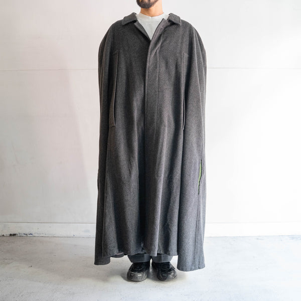 around 1970s Austria black color loden cape long coat -with chin strap-