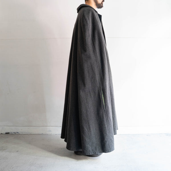 around 1970s Austria black color loden cape long coat -with chin strap-