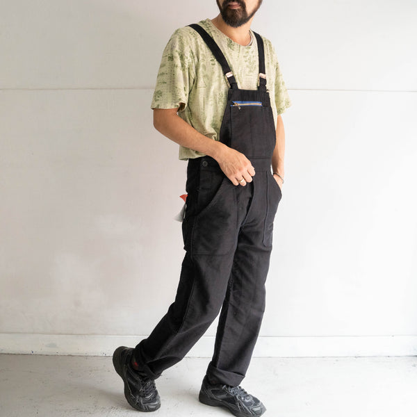 around 1970s France moleskin overall -black dyed- 'dead stock' -1