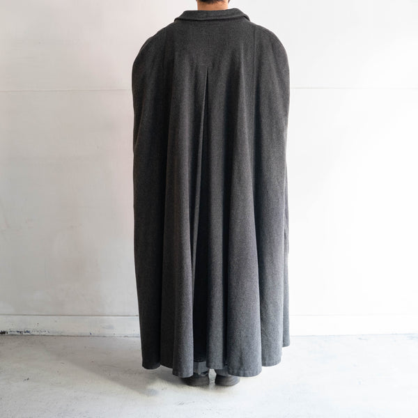 around 1970s Austria black color loden cape long coat -with chin strap-