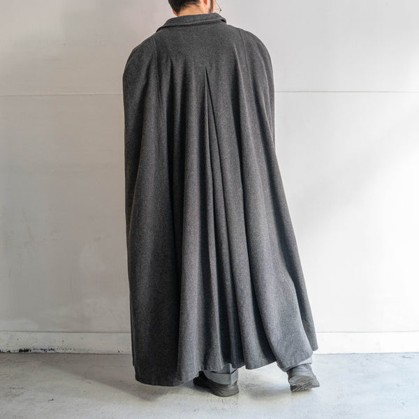 around 1970s Austria black color loden cape long coat -with chin strap-