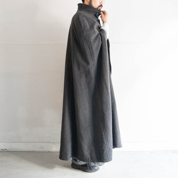 around 1970s Austria black color loden cape long coat -with chin strap-