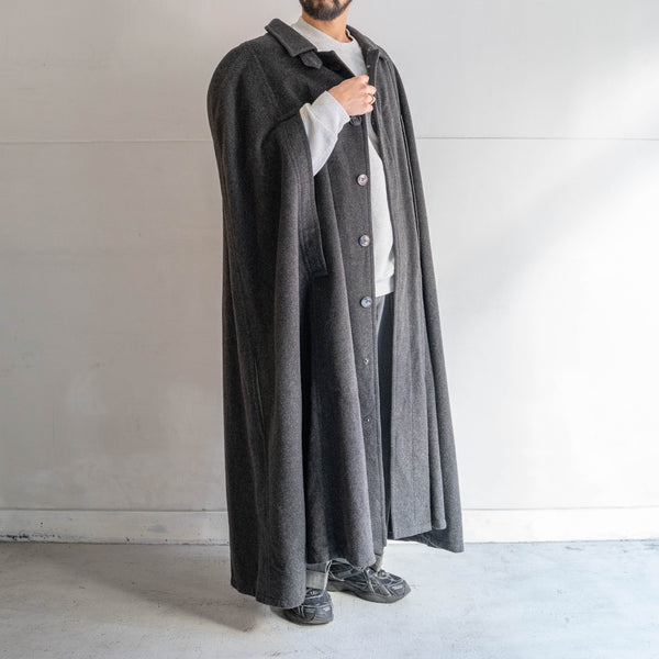 around 1970s Austria black color loden cape long coat -with chin strap-