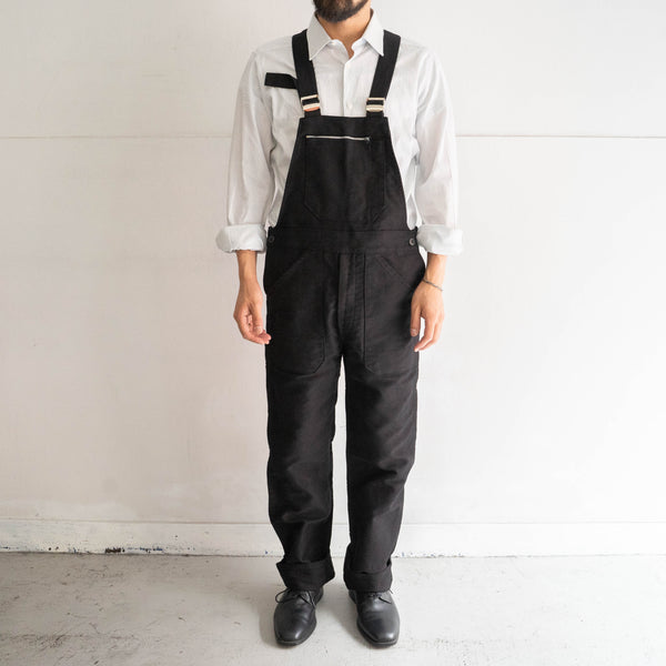 around 1970s France moleskin overall -black dyed- 'dead stock'  -2