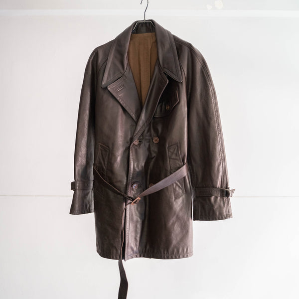 1950-60s Frence aviator style brown leather coat 'dead stock'