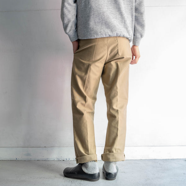 1970-80s Italian military beige color one tuck right weight moleskin work pants 'dead stock'