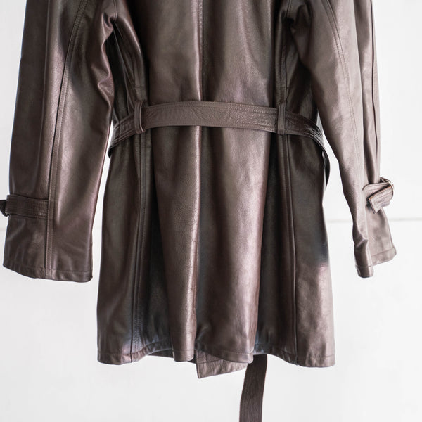 1950-60s Frence aviator style brown leather coat 'dead stock'