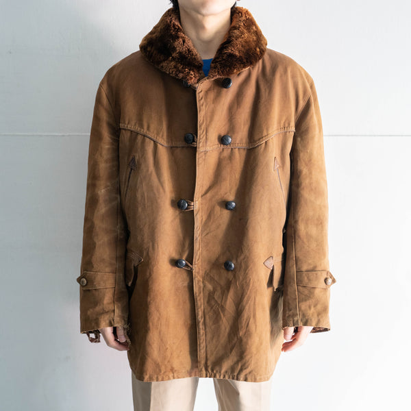 around1970s Europe brown color canadian coat -with boa collar-