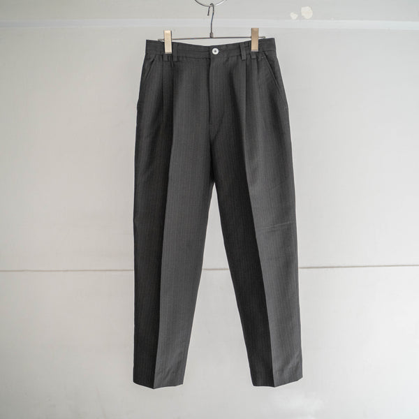 1990-00s dark gray poly × rayon two tuck stripe slacks