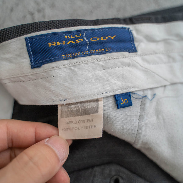 1990-00s dark gray poly × rayon two tuck stripe slacks