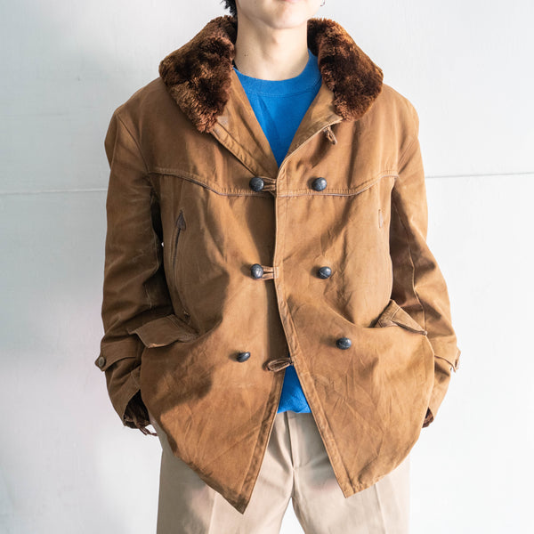 around1970s Europe brown color canadian coat -with boa collar-