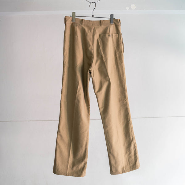 1970-80s Italian military beige color one tuck right weight moleskin work pants 'dead stock'