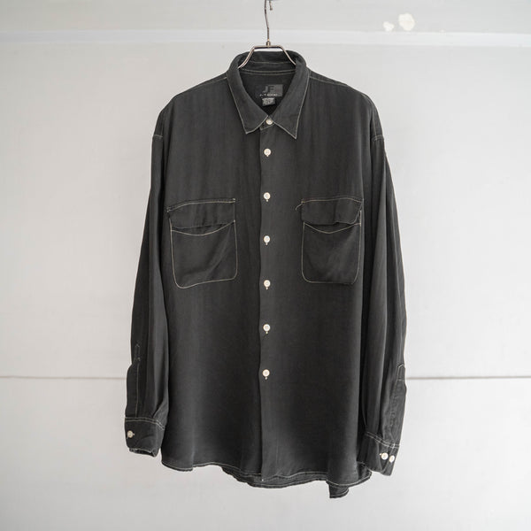 1990s 2 pockets silk 100 box shirt -black dyed-