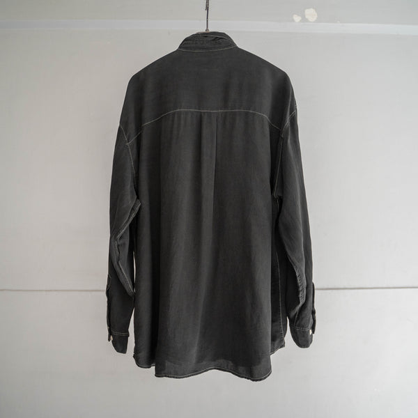 1990s 2 pockets silk 100 box shirt -black dyed-