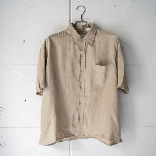 around1990s light brown color linen short sleeve shirt 'remake'