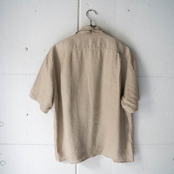 around1990s light brown color linen short sleeve shirt 'remake'