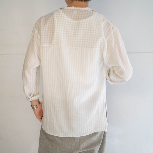 1980s Europe white stand collar smock -strange pattern-