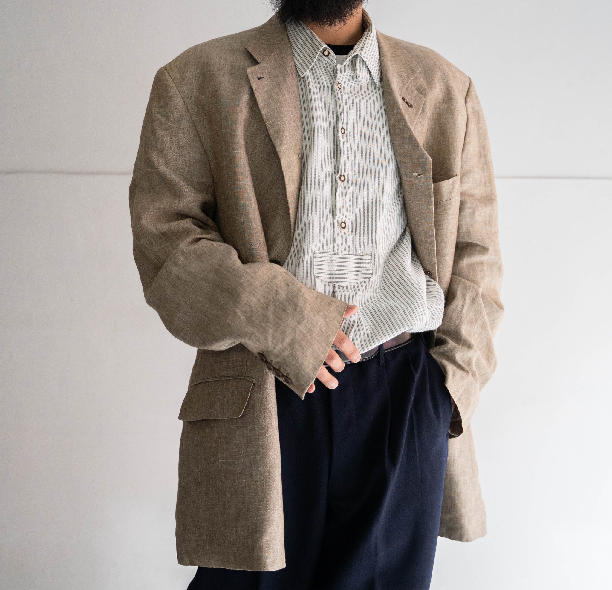 1990-00s Ucraina linen tailored jacket -changes collar-