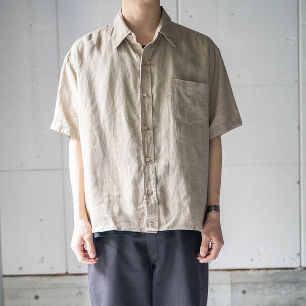 around1990s light brown color linen short sleeve shirt 'remake'