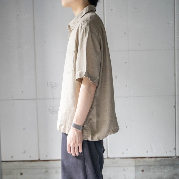 around1990s light brown color linen short sleeve shirt 'remake'