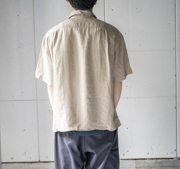 around1990s light brown color linen short sleeve shirt 'remake'