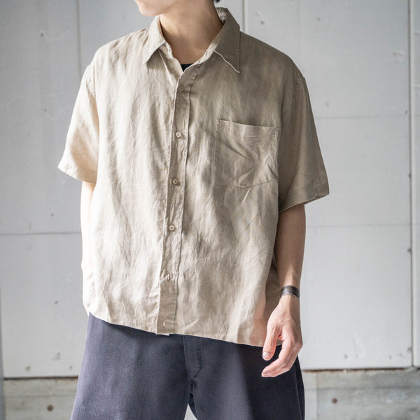 around1990s light brown color linen short sleeve shirt 'remake'