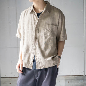 around1990s light brown color linen short sleeve shirt 'remake'