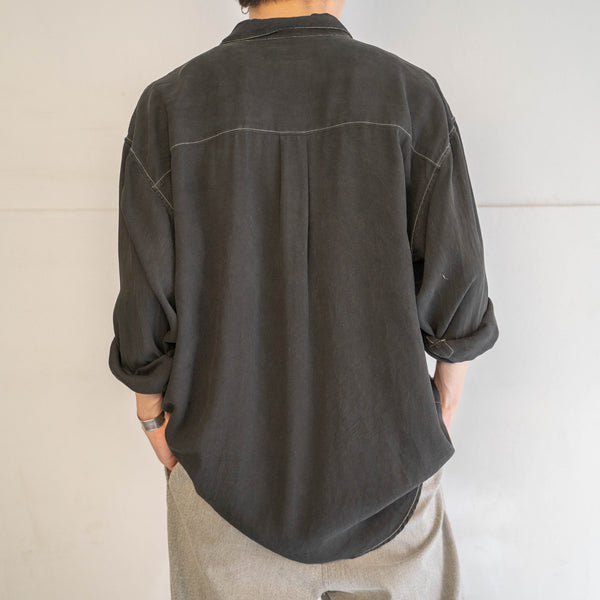 1990s 2 pockets silk 100 box shirt -black dyed-