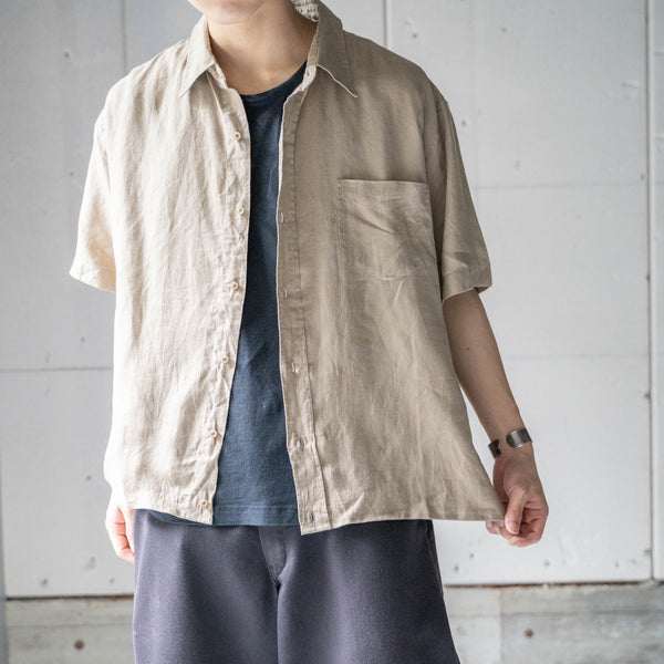 around1990s light brown color linen short sleeve shirt 'remake'