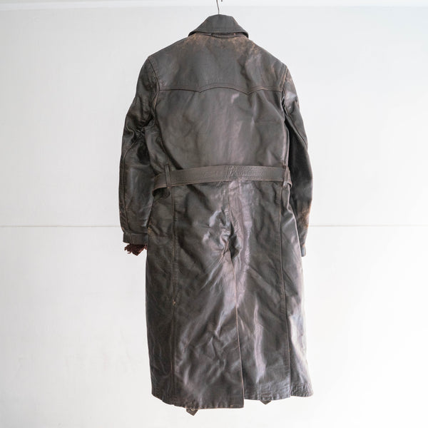 around 1950s French dark brown color motor cycle leather long coat