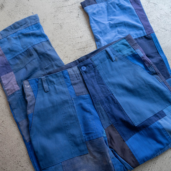 Europe blue patchwork work pants