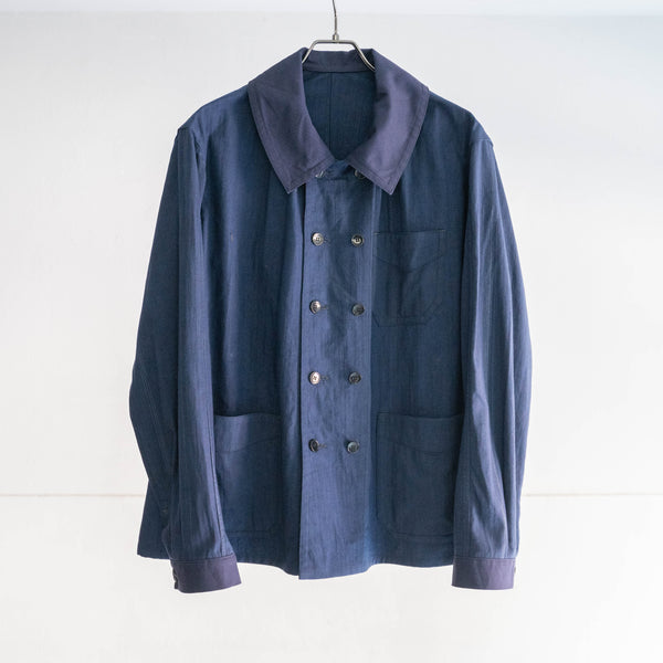 "Europe vintage remake" herringbone × cotton twill double breasted work jacket