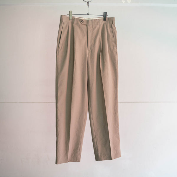 1990s light brown poly × wool 2 tuck slacks