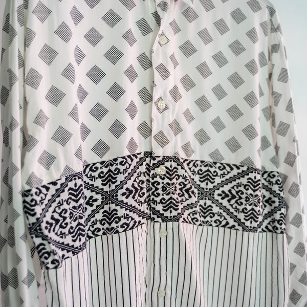 1990s white based switching design l/s shirt