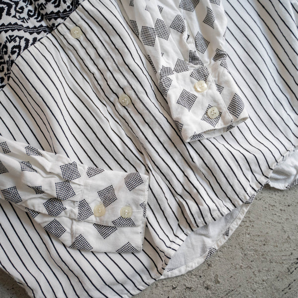 1990s white based switching design l/s shirt