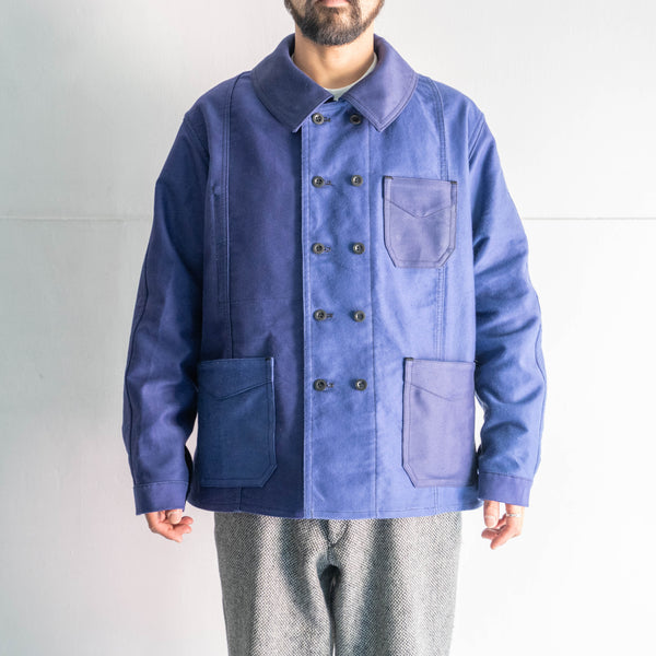 "French vintage remake" blue moleskin double breasted work jacket