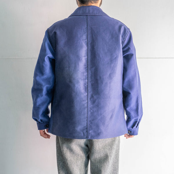 "French vintage remake" blue moleskin double breasted work jacket