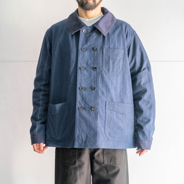 "Europe vintage remake" herringbone × cotton twill double breasted work jacket