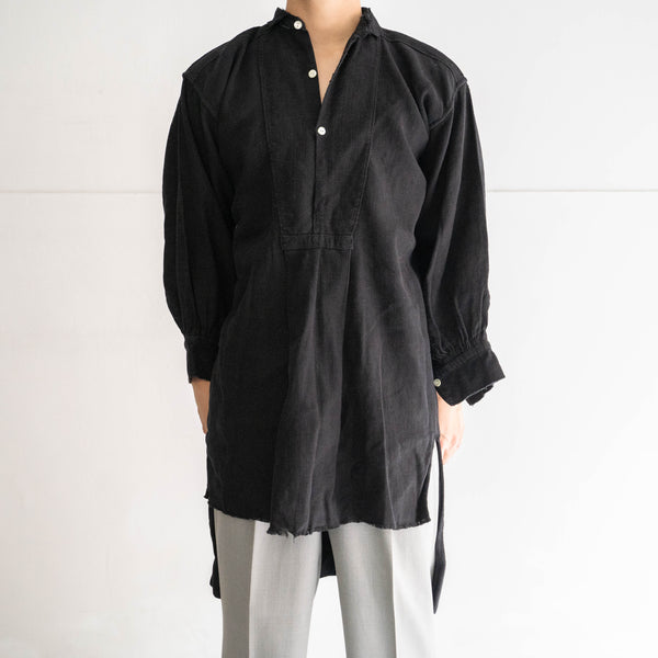 ~1920s France antique linen smock -black dyed-