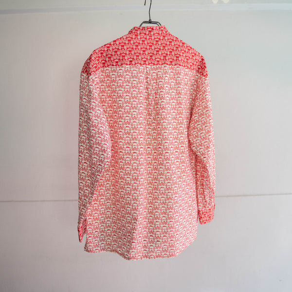 1990s red based all over pattern smock shirt