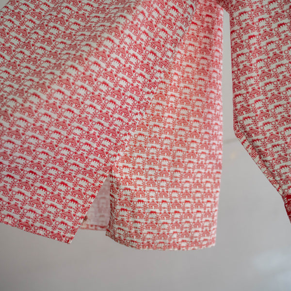 1990s red based all over pattern smock shirt