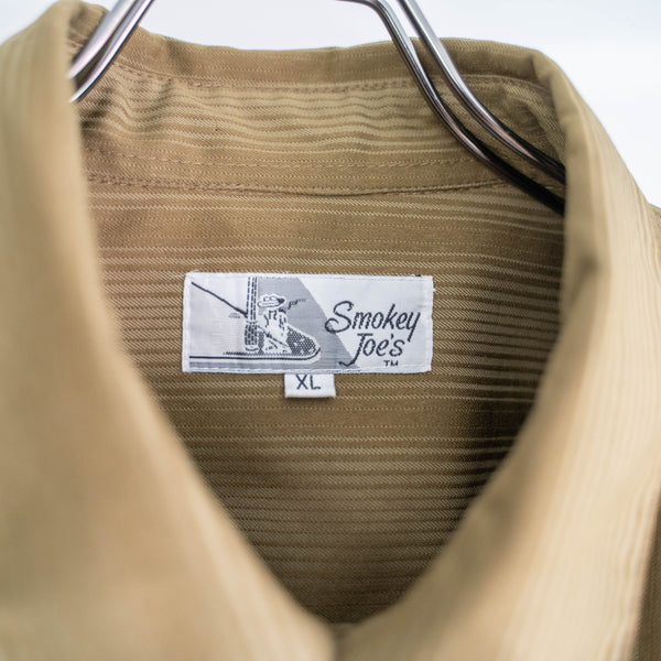 2000s beige stripe poly 100 short sleeve shirt -remake-