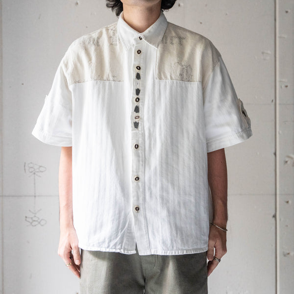 around 1990s ecru color switching short sleeve tyrolean shirt 'remake