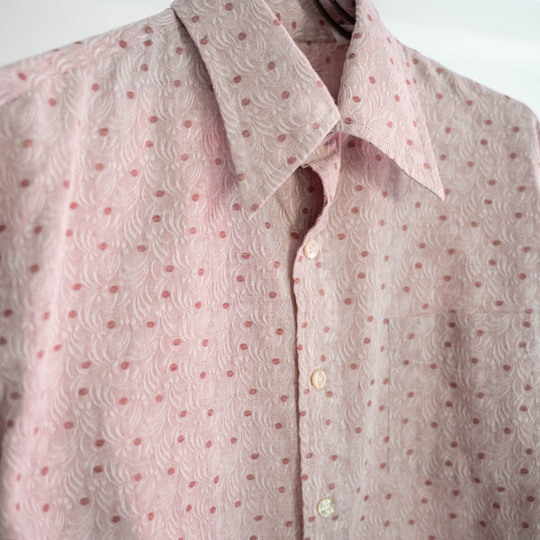 1970s USA salmon pink all over pattern shirt -good fabric-