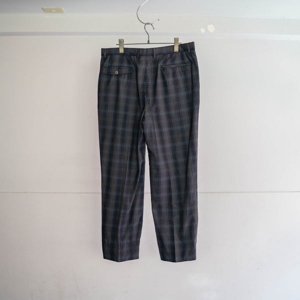 1990s Japan vintage navy based check slacks -light weight-